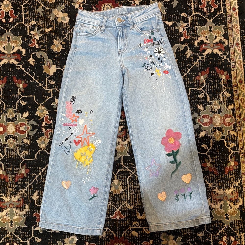 Unk Kids' Jeans with Colorful Designs hand painted